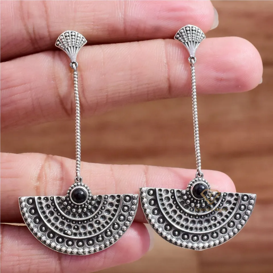 Exquisite Natural Black Onyx Gemstone 925 Sterling Silver Drop & Dangle Earrings, Wholesale Hanging Earrings For Manufacturer