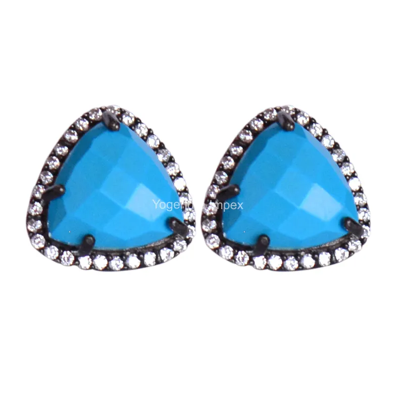 Genuine Trillion Natural Turquoise Gemstone Stud Earring, Wholesale 925 Sterling Silver Stud Earrings Jewelry Supplies
