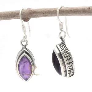Marquise Shape Amethyst Gemstone Drop & Dangle Earrings 925 Sterling Silver, Wholesale Silver Oxidized Suppliers & Manufacturer
