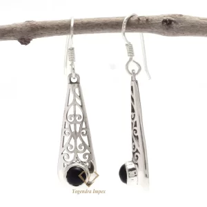 Genuine Round Natural Black Onyx Gemstone Dangle & Drop Earrings, Wholesale 925 Sterling Silver Hook Earrings Jewelry Supplies