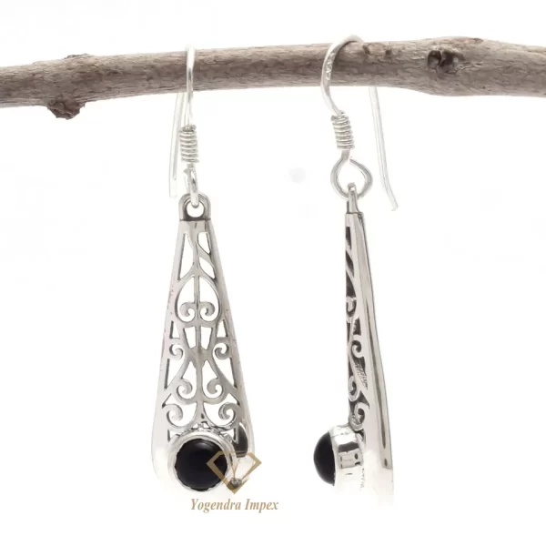 Genuine Round Natural Black Onyx Gemstone Dangle & Drop Earrings, Wholesale 925 Sterling Silver Hook Earrings Jewelry Supplies