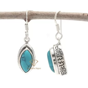 Natural Turquoise Gemstone 925 Sterling Silver Earrings, Marquise Shape Designer Hanging Earrings For Wholesale Suppliers