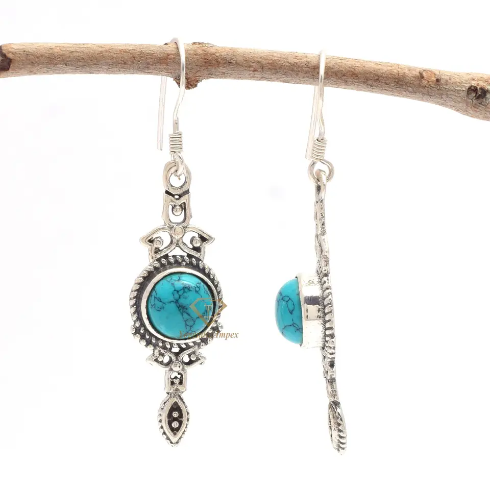 Natural Turquoise Gemstone Drop & Dangle Earrings Sterling Silver, Handmade Silver Blue Gemstone Earrings Jewelry For Suppliers
