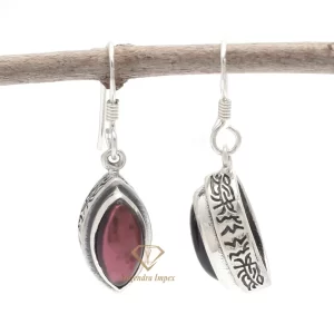 High Quality Natural Red Garnet Gemstone 925 Sterling Silver Drop Earrings, Hook Earrings Jewelry For Suppliers