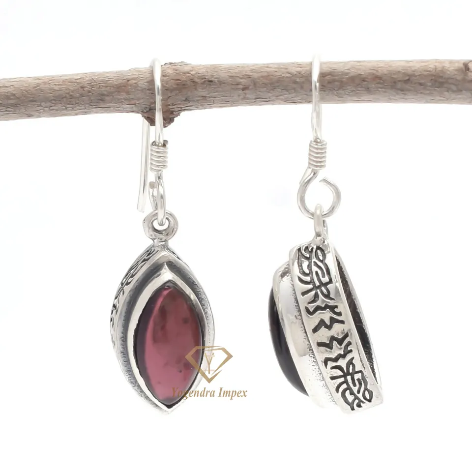 High Quality Natural Red Garnet Gemstone 925 Sterling Silver Drop Earrings, Hook Earrings Jewelry For Suppliers
