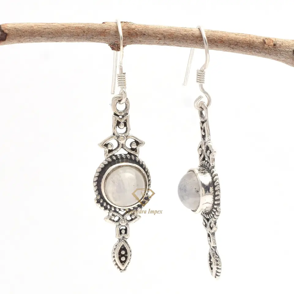 high Quality Natural Rainbow Moonstone Gemstone Drop & Dangle Earrings/ Handmade Gorgeous Earrings For Wholesale Suppliers