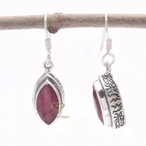 Natural Ruby Gemstone Boho Dangle Earrings, 925 Sterling Silver Solid Drop & Dangle Earrings Jewelry For Wholesale Suppliers