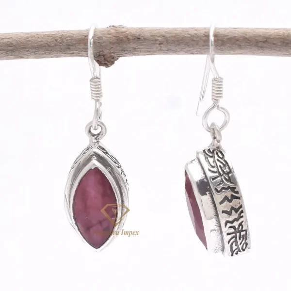 Natural Ruby Gemstone Boho Dangle Earrings, 925 Sterling Silver Solid Drop & Dangle Earrings Jewelry For Wholesale Suppliers