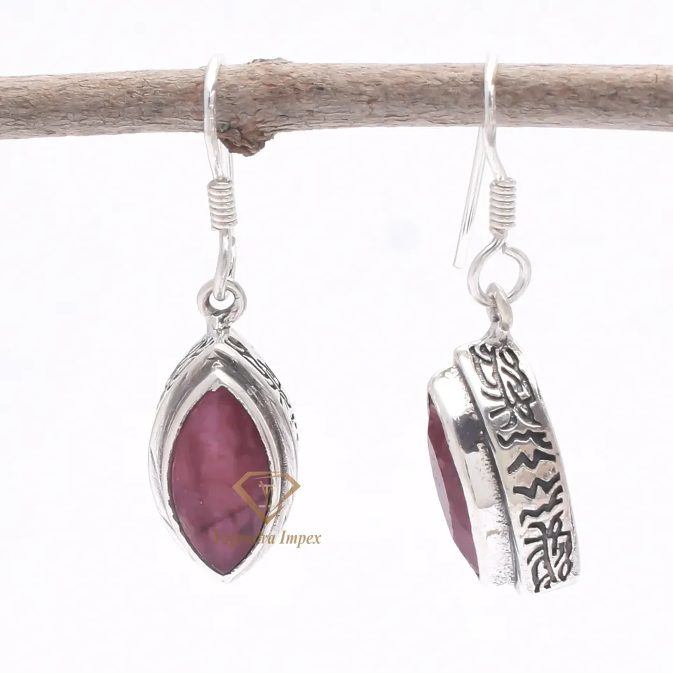Natural Ruby Gemstone Boho Dangle Earrings, 925 Sterling Silver Solid Drop & Dangle Earrings Jewelry For Wholesale Suppliers