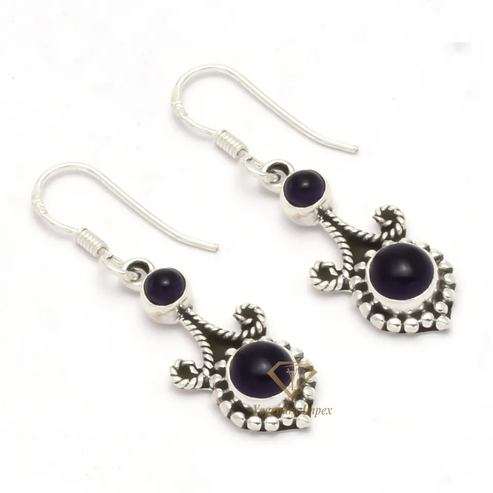 Top Quality Natural Black Onyx Gemstone Drop & Dangle Earrings, Handmade Boho 925 Sterling Silver Earring Jewelry For Wholesaler