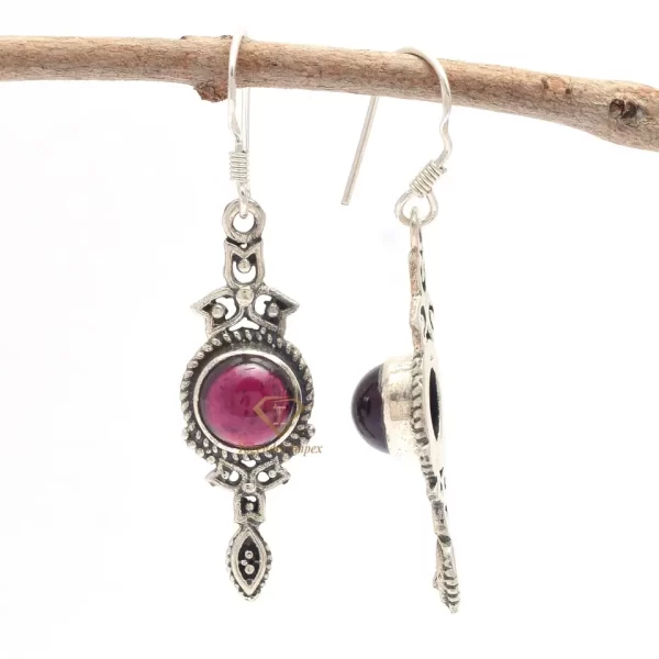 Top Quality Natural Red Garnet Gemstone Sterling Silver Drop Earrings, Handmade Bezel Set Boho Gift Earrings Jewelry For Women