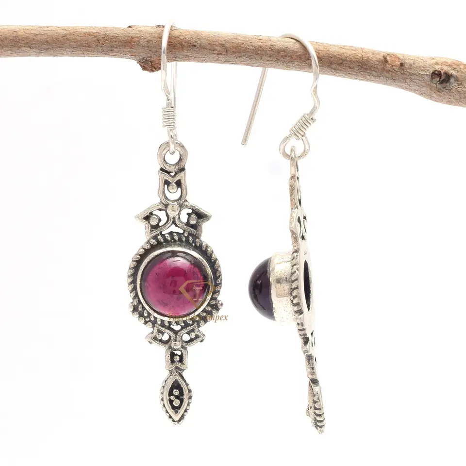 Top Quality Natural Red Garnet Gemstone Sterling Silver Drop Earrings, Handmade Bezel Set Boho Gift Earrings Jewelry For Women
