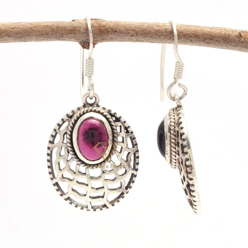 Elegant Natural Red Garnet Gemstone Drop & Dangle Earrings 925 Sterling Silver, Boho Earrings For Suppliers & Manufacturer