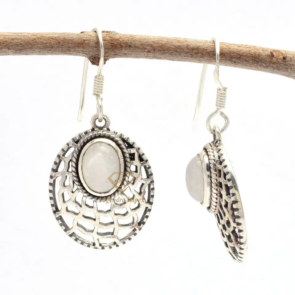 Quality Natural Rainbow Moonstone Gemstone Drop Earring 925 Sterling Silver, Handmade Boho Earrings For Wholesale Suppliers