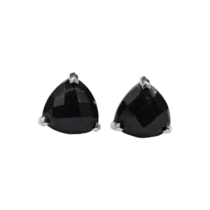 925 Sterling Silver Black Onyx Trillion Shape Stud Earrings