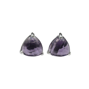 Designer Amethyst Quartz Gemstone Stud 925 Solid Sterling Silver
