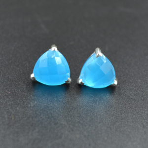 Natural Blue Chalcedony Gemstone 925 Sterling Sliver Stud Earring