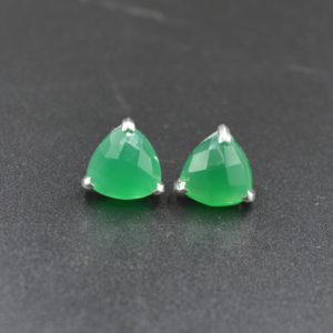 Natural Trillion Green Onyx Gemstone 925 Sterling Silver Earrings