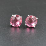 Pink Quartz Gemstone Trillion Studs Earrings 925 Sterling Silver