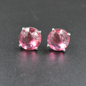 Pink Quartz Gemstone Trillion Studs Earrings 925 Sterling Silver