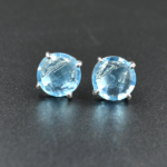 Elegant Blue Quartz Gemstone Stud Earring 925 Sterling Silver