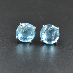 Elegant Blue Quartz Gemstone Stud Earring 925 Sterling Silver