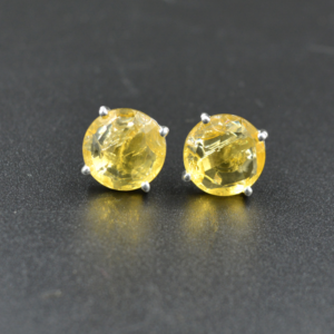 Vintage Natural Citrine Quartz Stud Earrings, 925 Sterling Silver Earrings