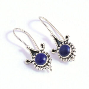 Round Lapis Lazuli Boho Earrings 925 Sterling Silver
