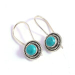 Round Turquoise Gemstone Earrings 925 Sterling Silver
