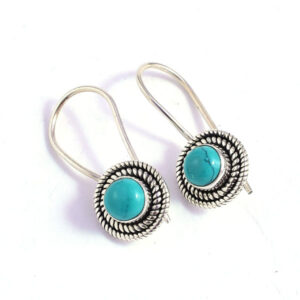 Round Turquoise Gemstone Earrings 925 Sterling Silver