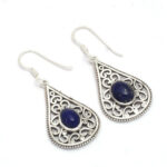 Lapis Lazuli Gemstone Drop Earrings 925 Sterling Silver Boho Earrings