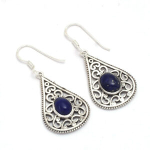 Lapis Lazuli Gemstone Drop Earrings 925 Sterling Silver Boho Earrings