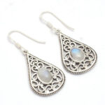 Oval Rainbow Moonstone Gemstone Earrings 925 Sterling Silver