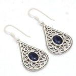 Oval Blue Sapphire Gemstone 925 Sterling Silver Boho Earring