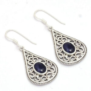 Oval Blue Sapphire Gemstone 925 Sterling Silver Boho Earring