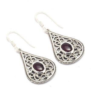 Red Garnet Gemstone Boho Earrings 925 Sterling Silver