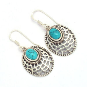 Natural Turquoise Gemstone Boho Earring 925 Sterling Silver