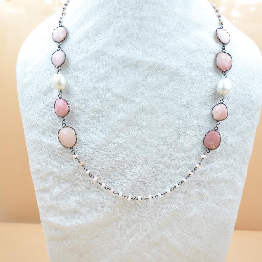 Gorgeous Pink Opal Pearl Gemstone silver Plated 925 sterling Silver Necklace Jewelry For Wholesale Suppliers