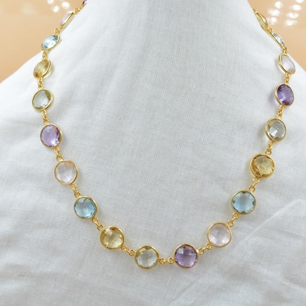 Vintage Natural multi Gemstone round Shape Sterling Silver Necklace, Wholesale multi Gemstone Pendant Jewelry