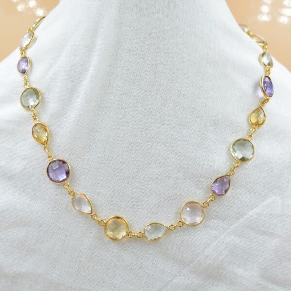 Elegant multi Gemstone 925 Sterling Silver Necklace, Wholesale Gorgeous pear and round Shape Gemstone Jewelry Buyers