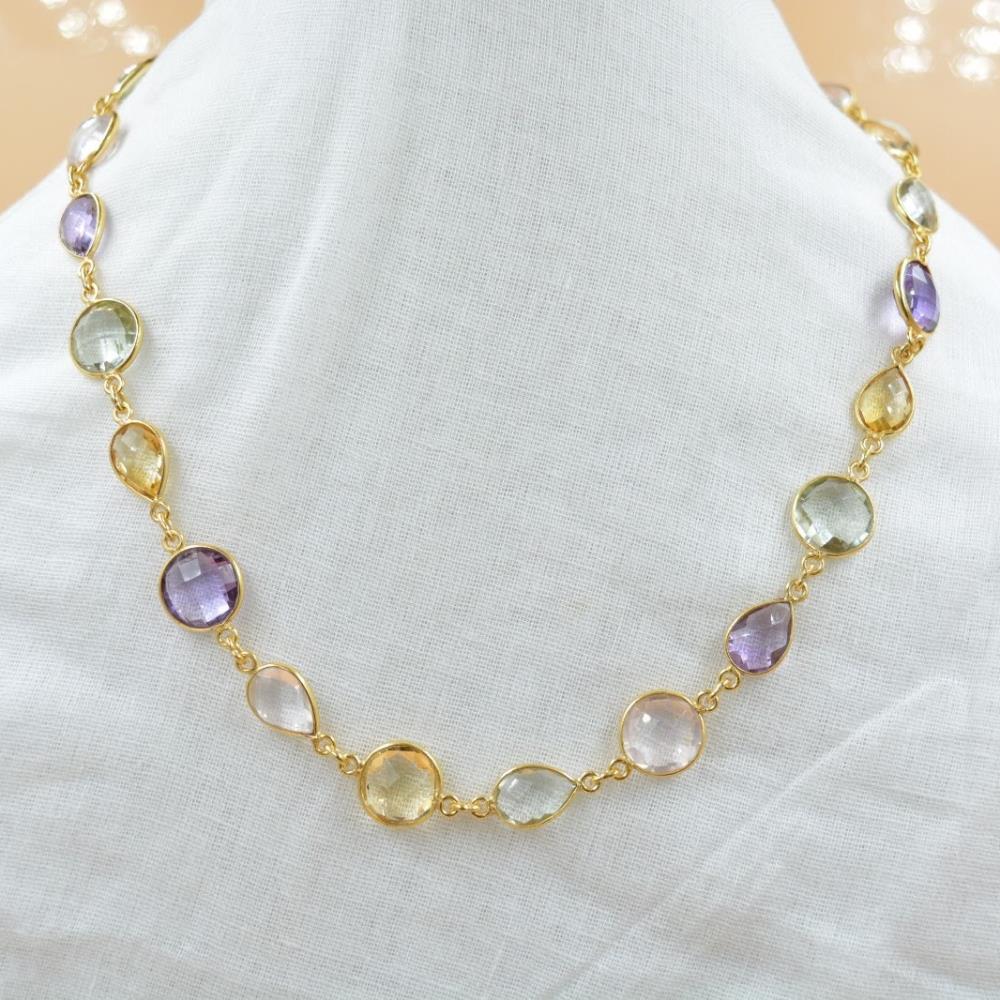 Elegant multi Gemstone 925 Sterling Silver Necklace, Wholesale Gorgeous pear and round Shape Gemstone Jewelry Buyers