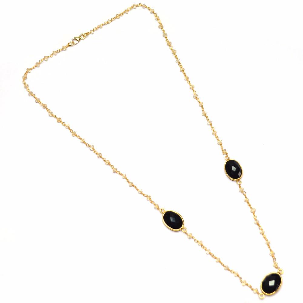Oval Shape Crystal With Black Spinel Gemstone Chain Necklace, 925 Sterling Silver Chain Necklace Jewelry For Wholesale Suppliers