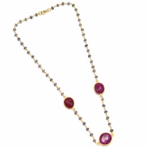 Natural Iolite with Dyed Ruby Gemstone 925 Sterling Silver Necklace, Oval Shape 18k Micron Gold Plated Necklace Jewelry Supplies