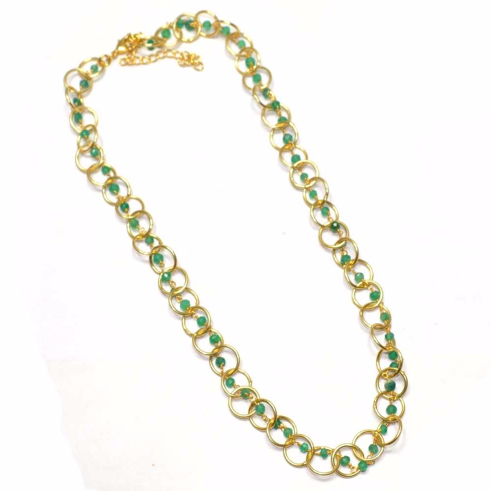 Natural Green Onyx Gemstone Necklace, 925 Sterling Silver, 18k Micron Gold Plated Over Brass Necklaces For Wholesale Suppliers