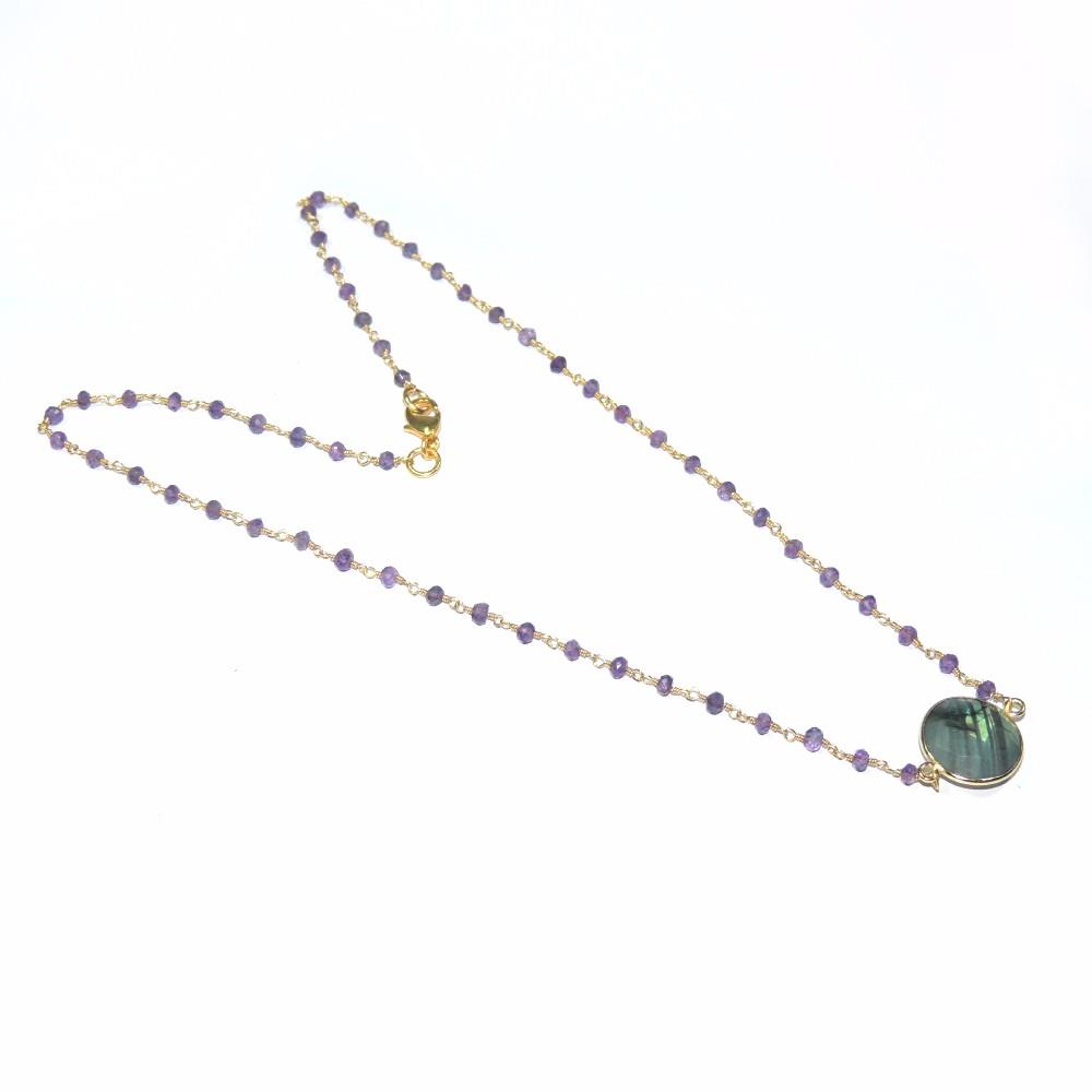 Round Shape Amethyst & Labradorite Gemstone 925 Sterling Silver Necklace, Wholesale Gorgeous 18k Gold Plated Necklace Jewelry