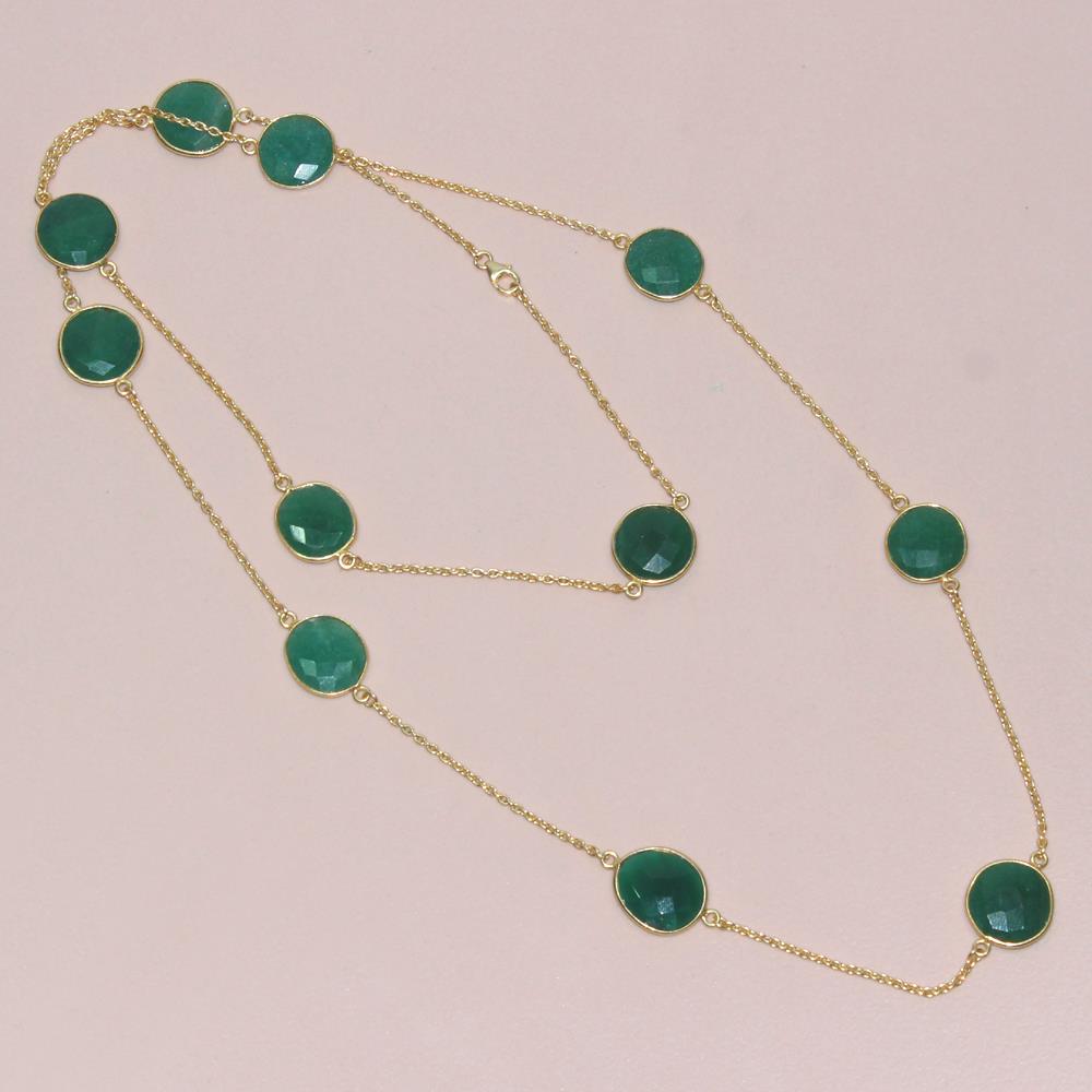 Green Onyx Round Shape 925 Sterling Silver Necklace Fashion Necklace From Manufacturer At Low Price
