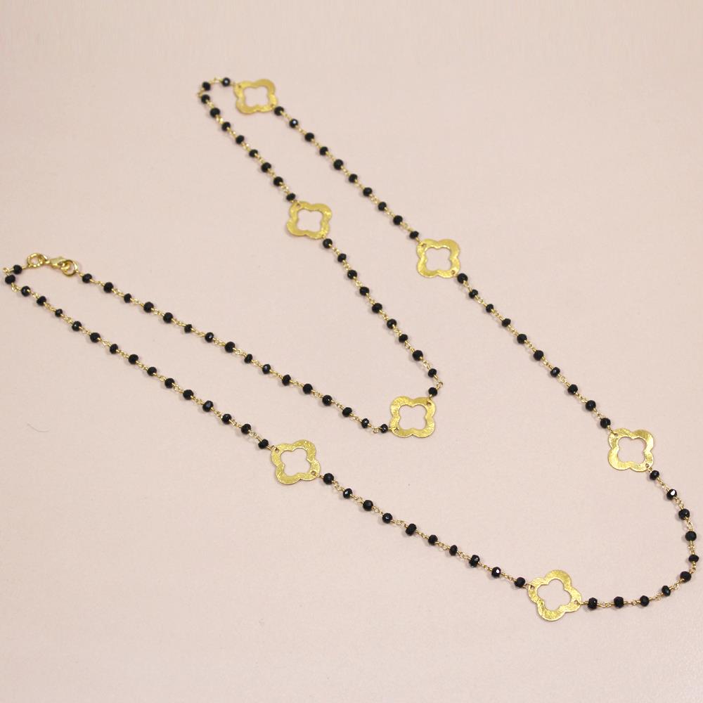 Black Spinel 36" Finding Fancy Shape Gold Plated Over Brass Necklaces Fashion Jewelry Necklace