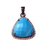 Trillion Shape Natural Turquoise Gemstone Pendant Jewelry/ Black Rhodium Plated 925 Sterling Silver Pendant Women