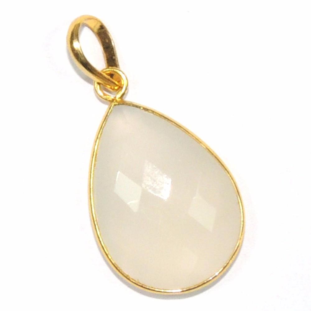 Natural White Chalcedony Gemstone Pendant 925 Sterling Silver/ 18k Gold Plated Pendant Jewelry For Wholesale Suppliers