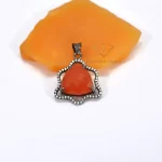 Carnelian Gemstone Silver Pendant, Trillion Shape 925 Sterling Silver Black Rhodium Plated Jewelry Buyers